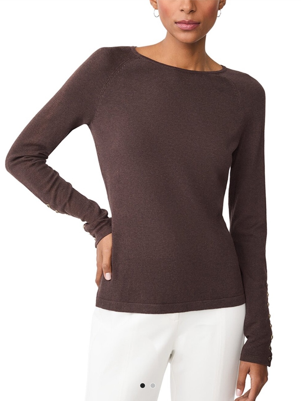 J. McLaughlin Jamey Sweater Women's Chocolate Brown Long Button Sleeve Top, M